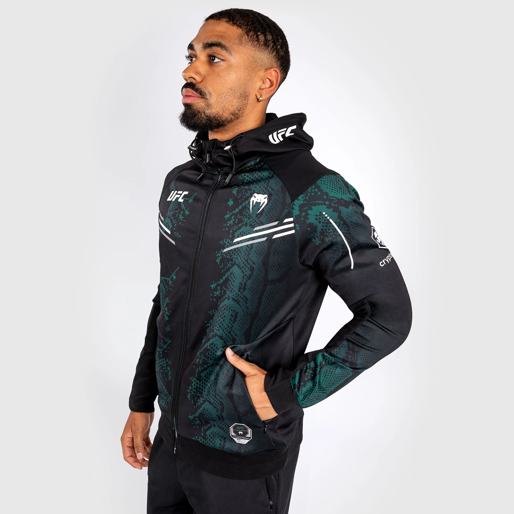 UFC Adrenaline by Venum Authentic Fight Night Walkout Hoodie für Männer - Emerald Edition - Grün/Schwarz - Image 3