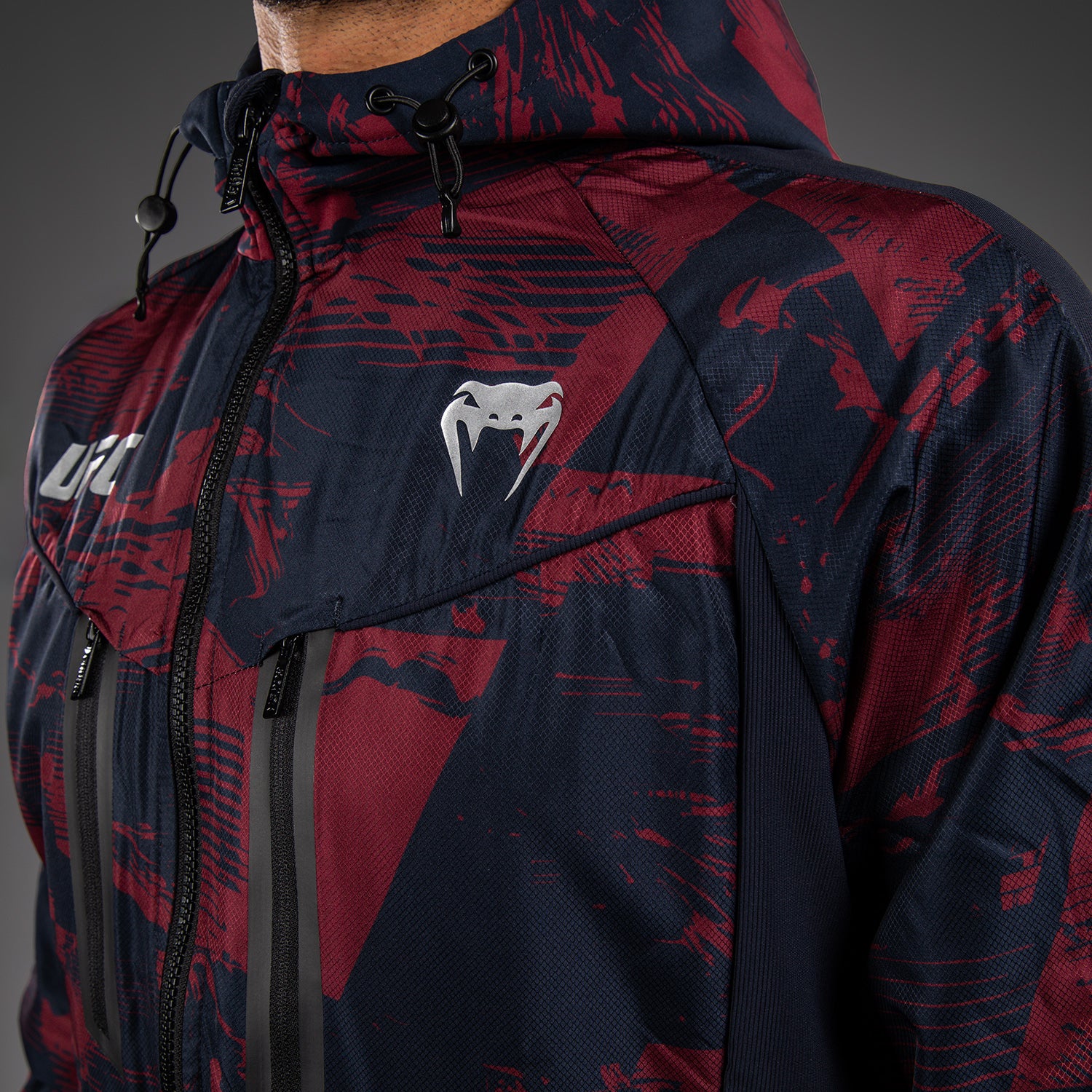 UFC Zenith by Venum Authentic Fight Week Zip Hoodie Herren - Marineblau/Burgunderrot/Silber - Image 5