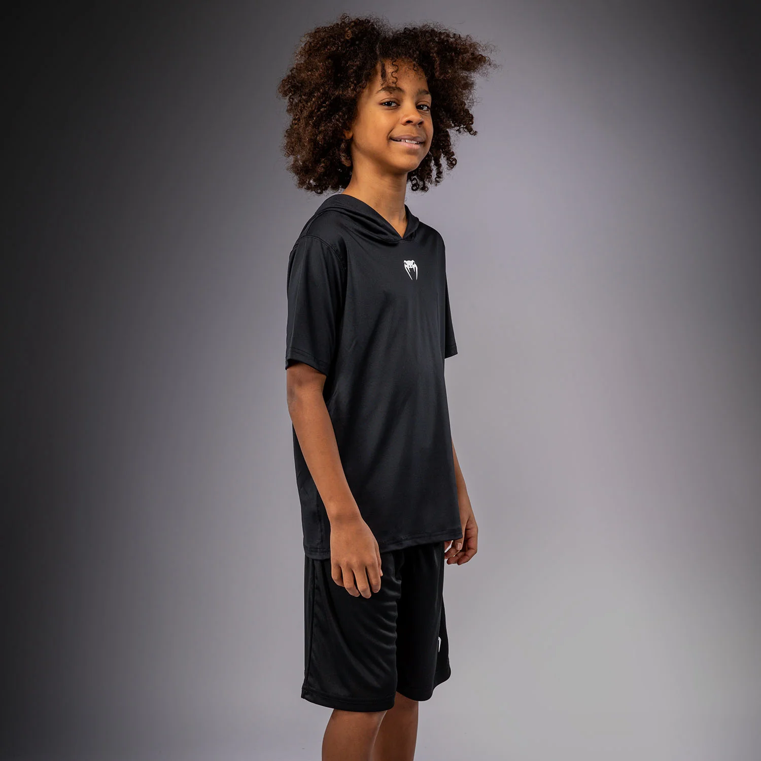 Venum Elite Kurzarm Dry-Tech Kapuzenpullover für Kinder - Schwarz - Image 2