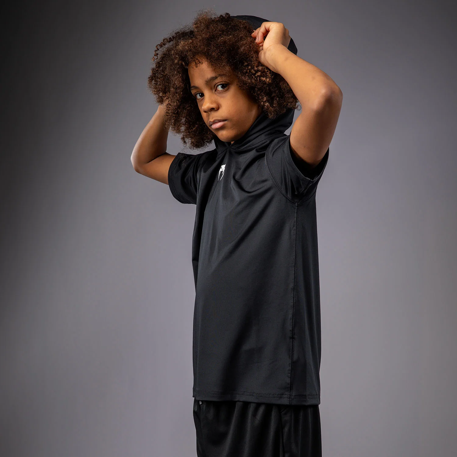 Venum Elite Kurzarm Dry-Tech Kapuzenpullover für Kinder - Schwarz - Image 5