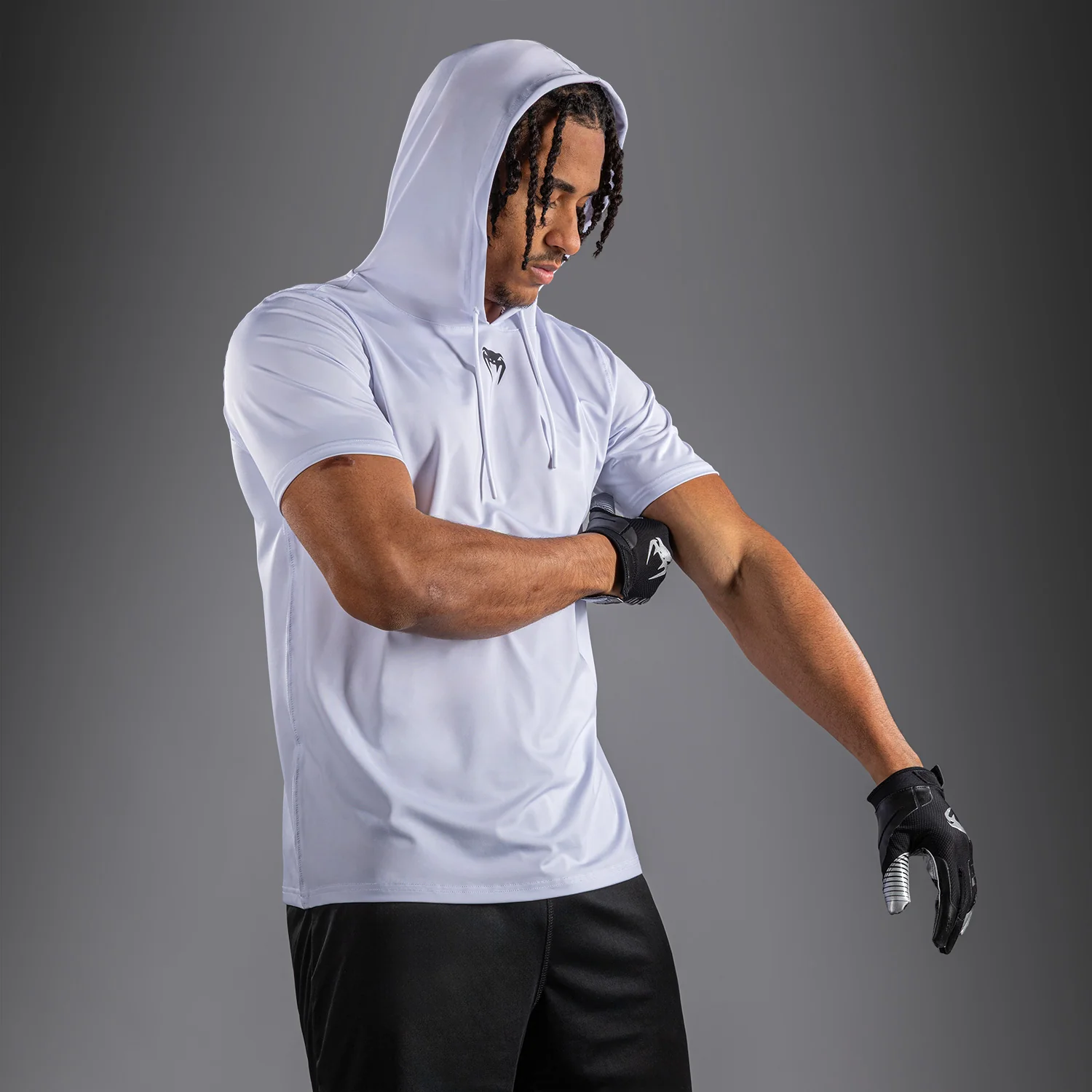 Venum Elite Kurzarm Dry-Tech Kapuzenpullover - Weiß - Image 5