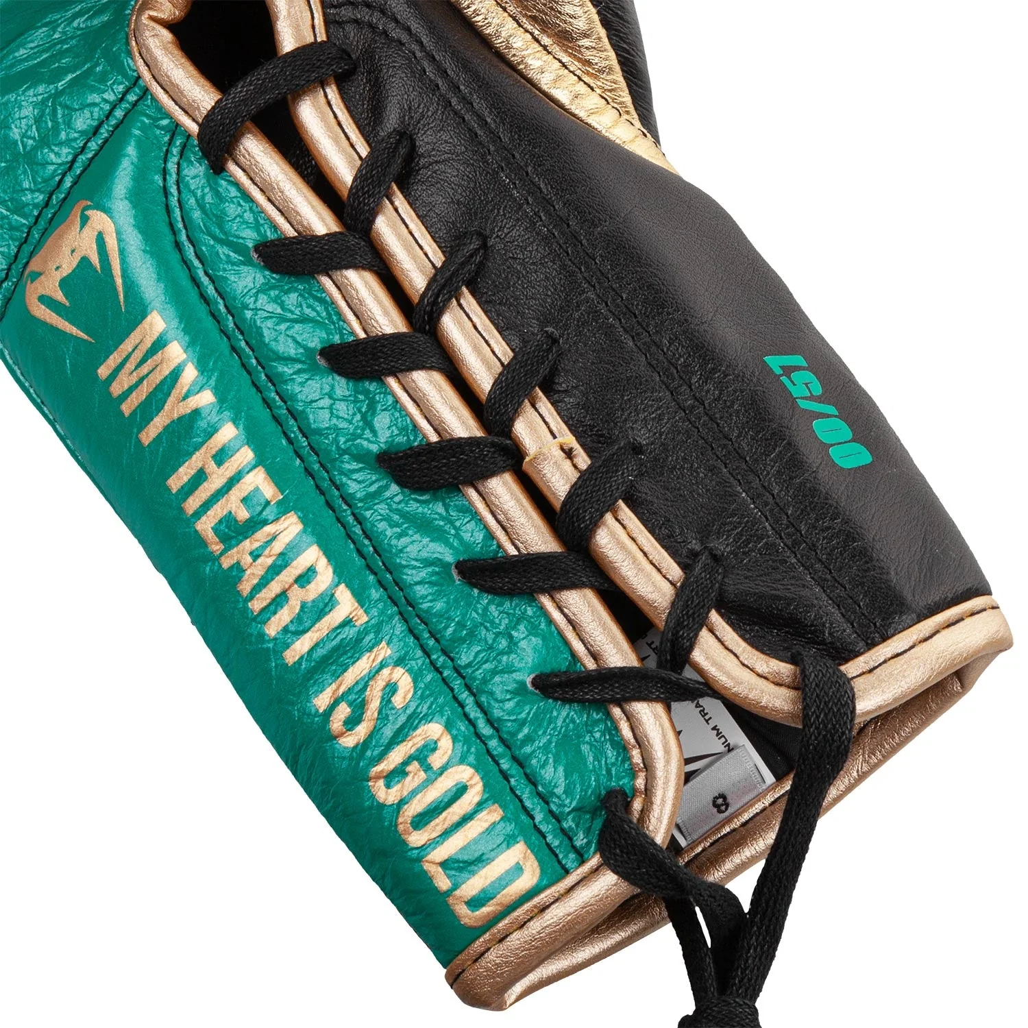 Venum HAMMER professionelle Boxhandschuhe - WBC limitierte Auflage - MIT SCHNÜRUNG - Metallicgrün/Gold - Image 5
