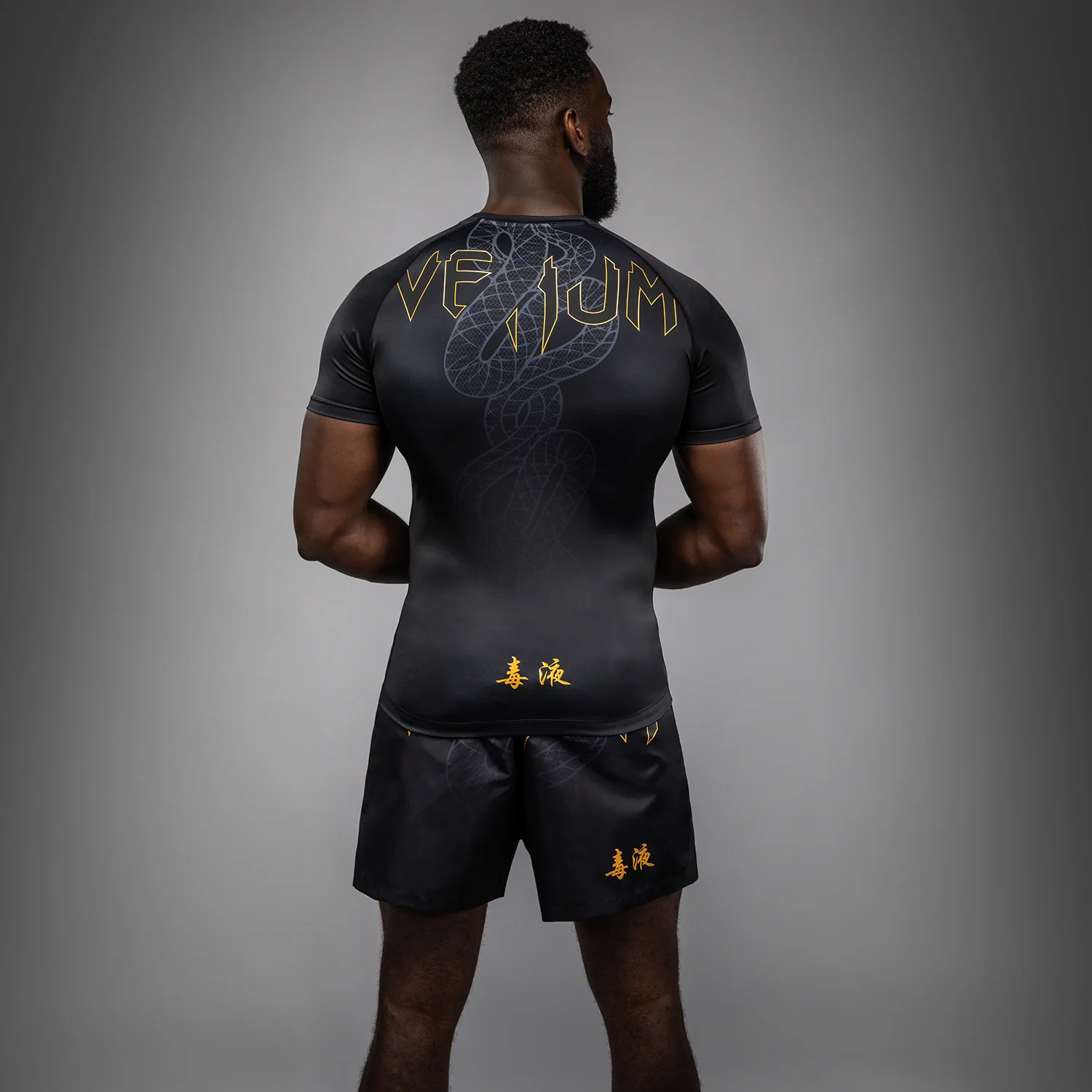 Venum Serpenti Kurzarm Rashguard – Schwarz/Silber/Gold - Image 3