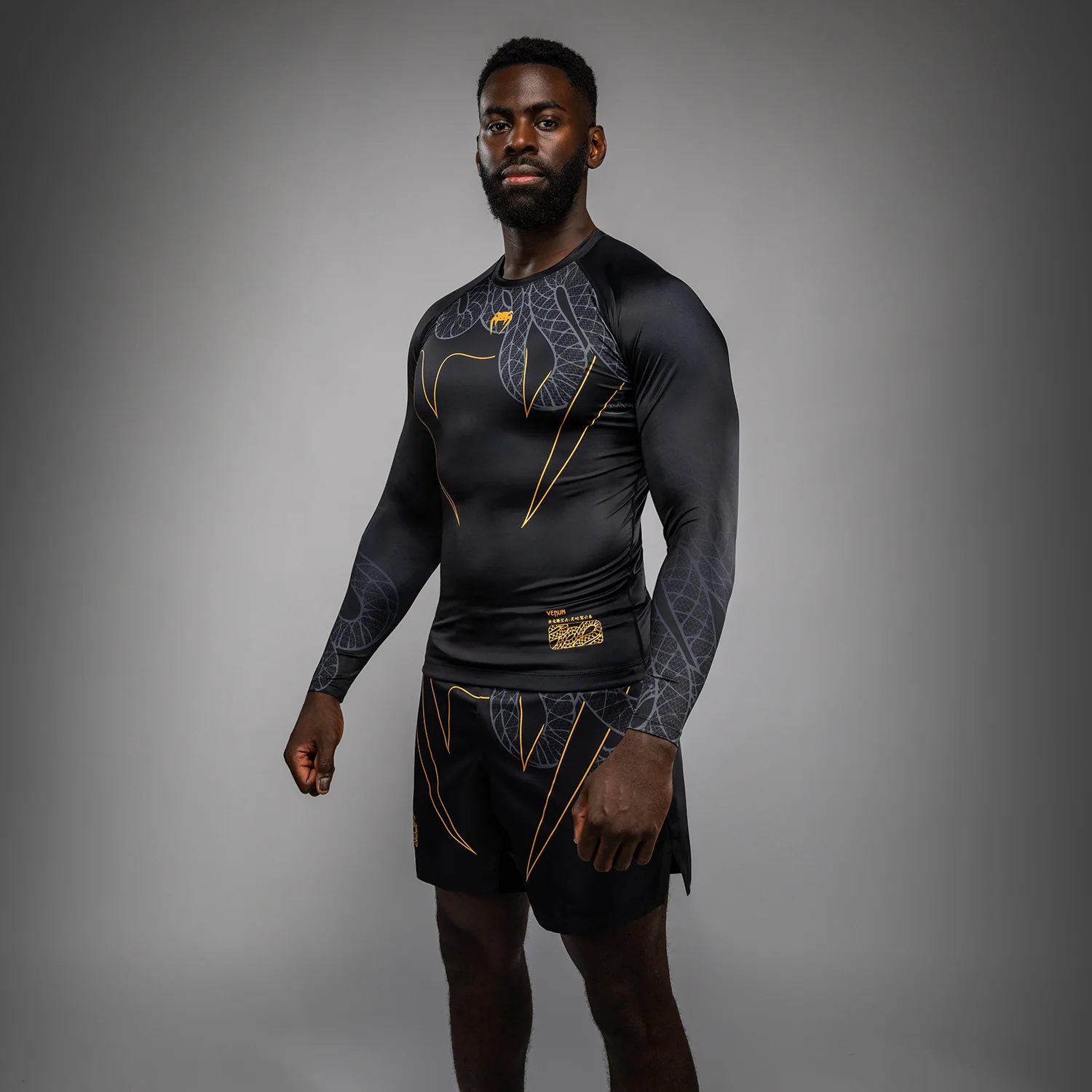 Venum Serpenti Langarm Rashguard – Schwarz/Silber/Gold - Image 4