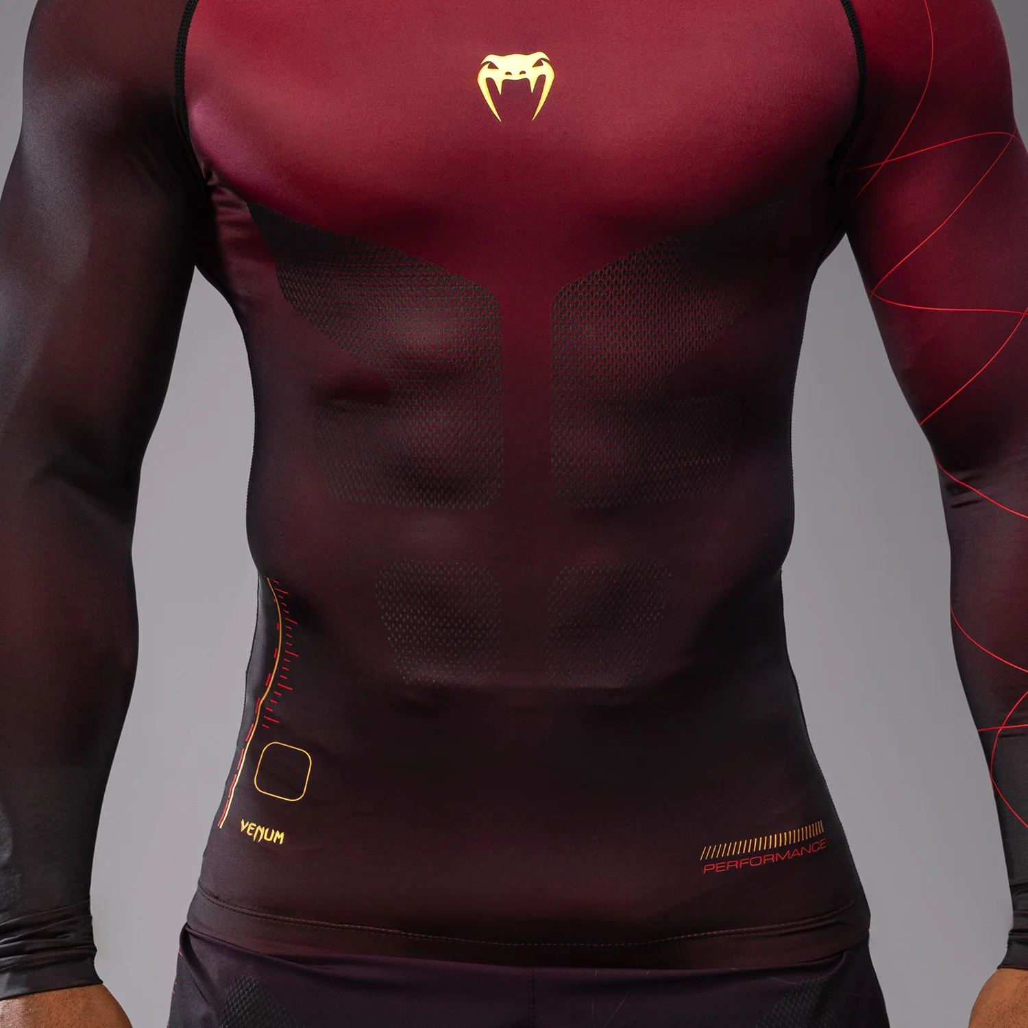 Venum Tactical XT Herren Langarm Rashguard - Schwarz/Burgund/Gold - Image 6