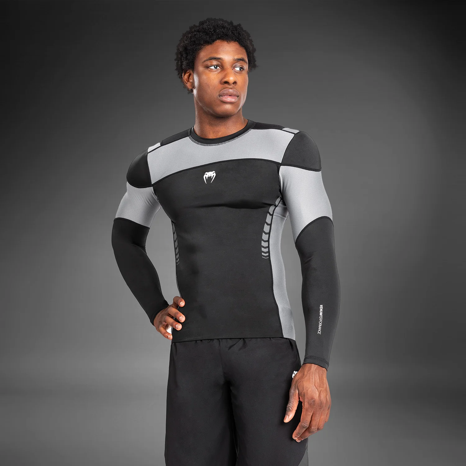 Venum Tempest Herren Langarm-Rashguard - Schwarz/Grau - Image 7