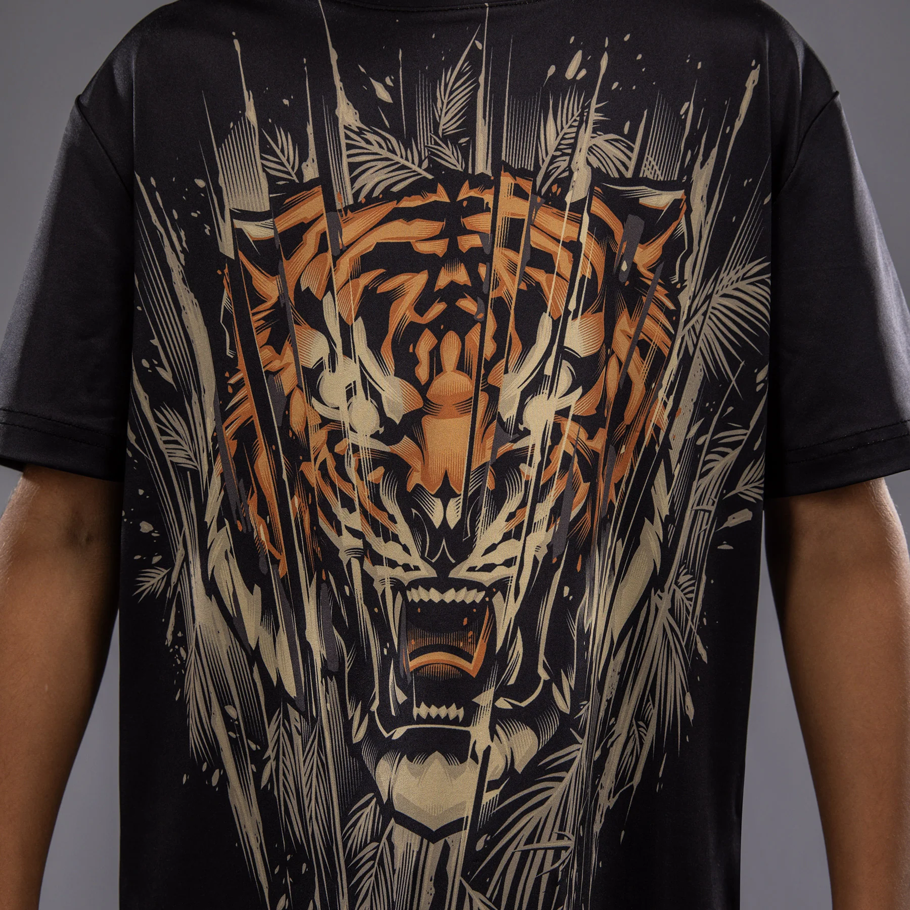 Venum Tiger Kinder Dry Tech T-Shirt - Schwarz/Neon Orange - Image 6