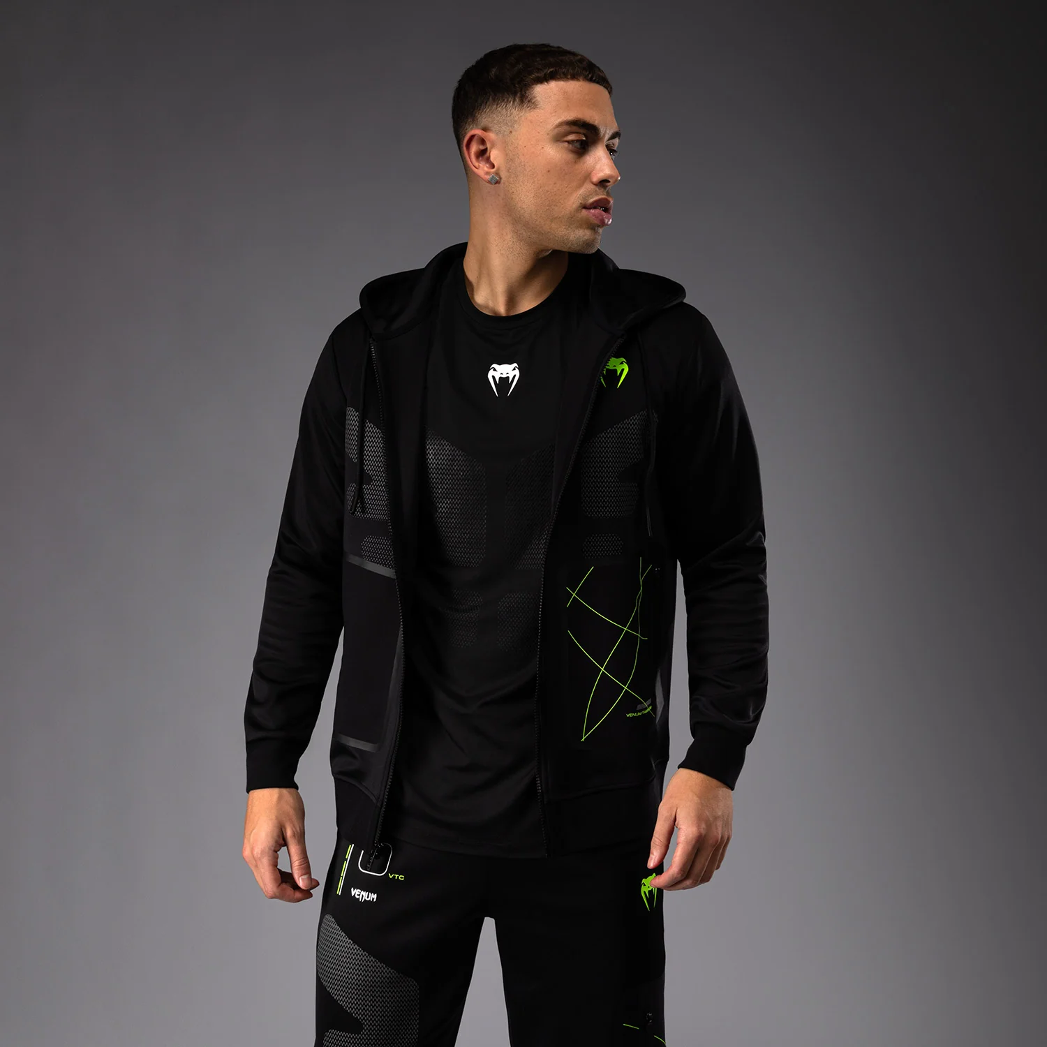 Venum Training Camp 4.0 Full Zip Hoodie - Schwarz/Neogrün - Image 2